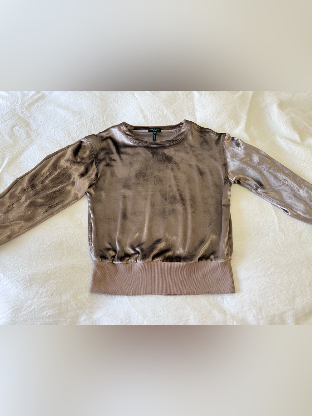 Rag & Bone | Women’s XS | Taupe Velvet Classic Pullover Silk Blend Long Sleeve